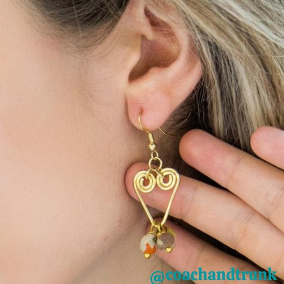 Artisan Crafted Heart and Cloth Bead Earrings - Picture 3 of 7